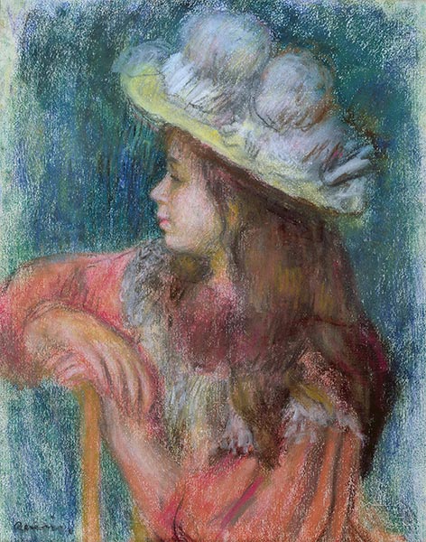 Seated Young Girl in a White Hat | Renoir | Painting Reproduction