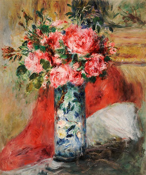 Roses and Peonies in a Vase, 1876 | Renoir | Painting Reproduction