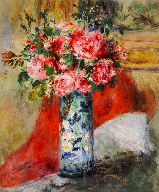 Roses and Peonies in a Vase | Renoir | Painting Reproduction