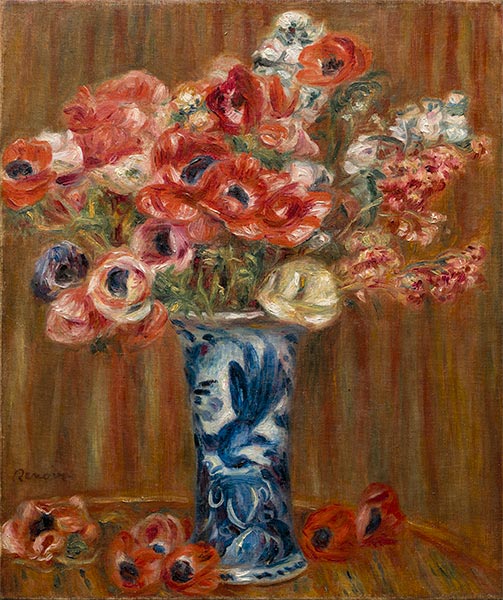 Anemones in a Delft Vase, 1910 | Renoir | Painting Reproduction