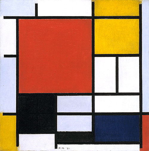 Komposition mit Großer Roter Fläche, Gelb, Schwarz, Grau und Blau, 1921 | Mondrian | Gemälde Reproduktion