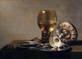 Still Life with Wine Glass and Silver Bowl, undated by Pieter Claesz | Painting Reproduction