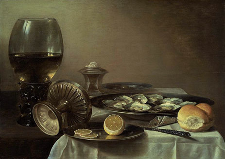 Still Life with Wine Goblet and Oysters, c.1635 | Pieter Claesz | Gemälde Reproduktion
