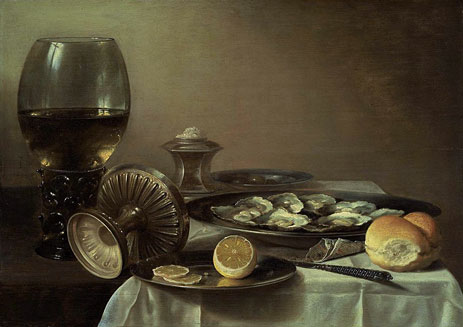 Still Life with Wine Goblet and Oysters, c.1635 by Pieter Claesz | Painting Reproduction