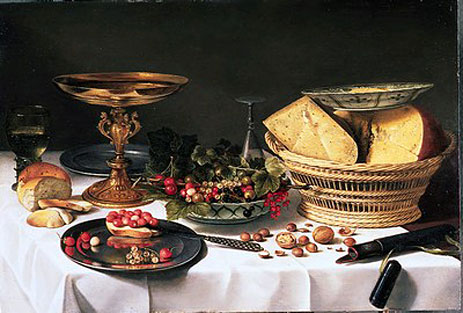 Fruit Still Life with Basket of Cheese, c.1624/25 | Pieter Claesz | Gemälde Reproduktion