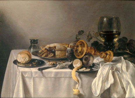 Banquet Piece with Pie, Tazza and Gilded Cup, 1637 | Pieter Claesz | Painting Reproduction