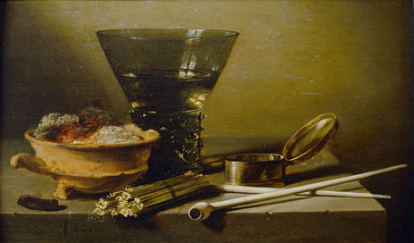 Still Life with Smoking Implements and Berkemeyer, 1638 | Pieter Claesz | Painting Reproduction