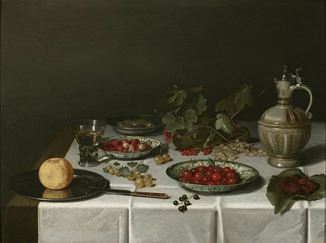A Breakfast Still Life with Strawberries and Cherries, 1621 | Pieter Claesz | Painting Reproduction