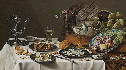Still Life with Turkey Pie, 1627 | Pieter Claesz | Gemälde Reproduktion