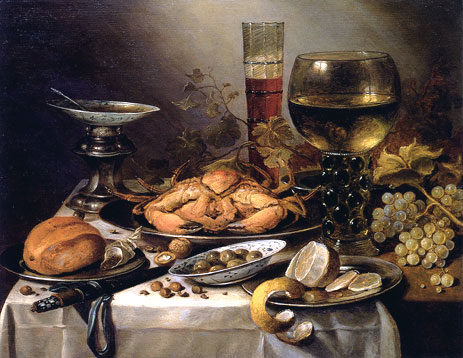 Banquet Still Life with a Crab on a Silver Platter, 1654 | Pieter Claesz | Painting Reproduction