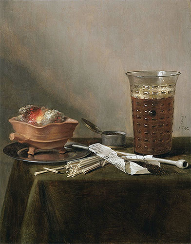 Stilleben mit Kohlenbecken, Bierglas und Tonpfeife | Pieter Claesz | Gemälde Reproduktion