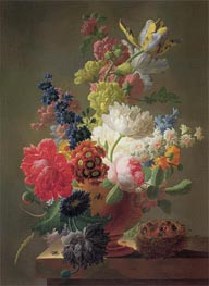 Flowers in a Marble Urn with a Bird's Nest upon a Ledge, 1793 by Pieter Faes | Painting Reproduction