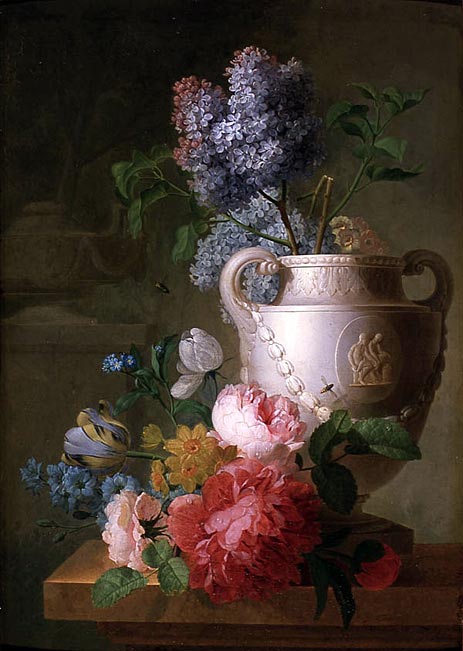 A Marble Vase of Lilac with other Flowers on a Marble Shelf, Undated | Pieter Faes | Painting Reproduction