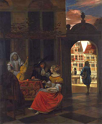 A Musical Party in a Courtyard, 1677 | Pieter de Hooch | Gemälde Reproduktion