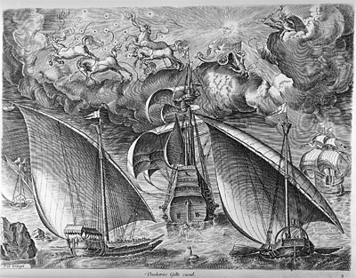 Kriegsschiff zwischen zwei Galeeren, 1565 | Bruegel the Elder