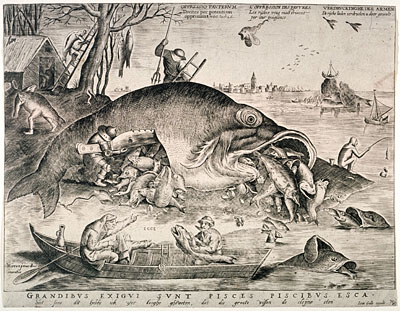 The Large Fishes Devouring the Small Fishes, 1557 | Bruegel the Elder | Painting Reproduction