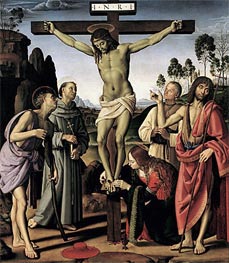 The Crucifixion with Saints Jerome, Francis, Mary Magdalene, John the Baptist and the Blessed Giovanni Colombini, c.1480/00 by Perugino | Painting Reproduction