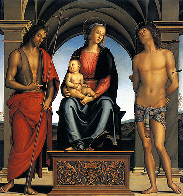 Virgin and Child with Saint John the Baptist and Saint Sebastian, c.1492 | Perugino | Gemälde Reproduktion