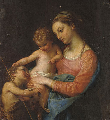 Die Madonna mit Kind und dem Johannesknaben, n.d. von Pompeo Batoni | Gemälde-Reproduktion