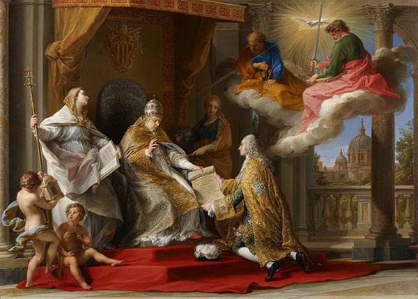 Papst Benedikt XIV. überreicht die Enzyklika 'Ex Omnibus' an den Comte de Stainville | Pompeo Batoni | Gemälde Reproduktion