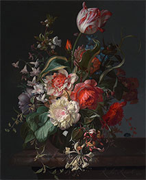 Blumen in Glasvase mit Tulpe, 1716 von Rachel Ruysch | Gemälde-Reproduktion