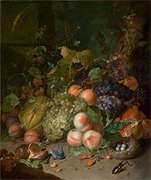 Fruchtstilleben mit Hirschkäfer und Nest, 1717 von Rachel Ruysch | Gemälde-Reproduktion