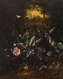 Woodland Still Life with Snake and Frog, 1703 by Rachel Ruysch | Painting Reproduction