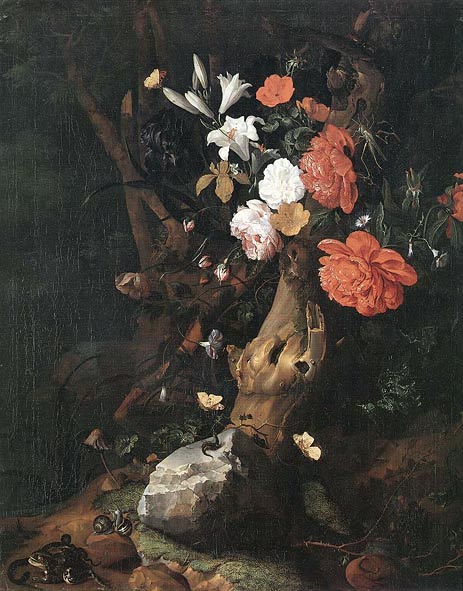 Flowers on a Tree Trunk, c.1690/00 by Rachel Ruysch | Painting Reproduction