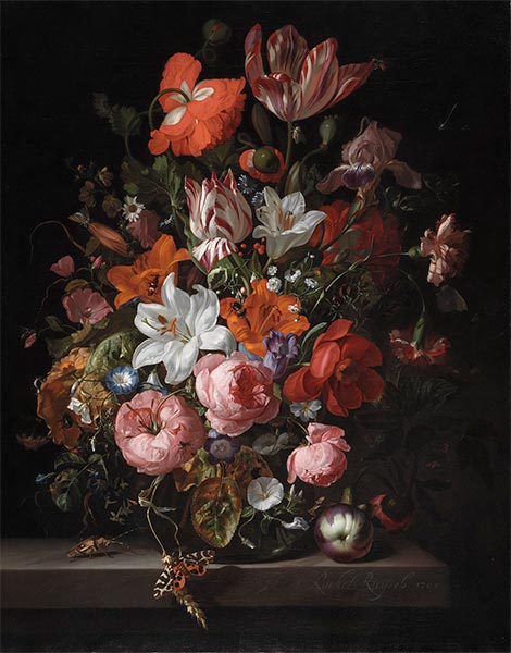 Flowers in a Glass Vase, 1704 | Rachel Ruysch | Painting Reproduction