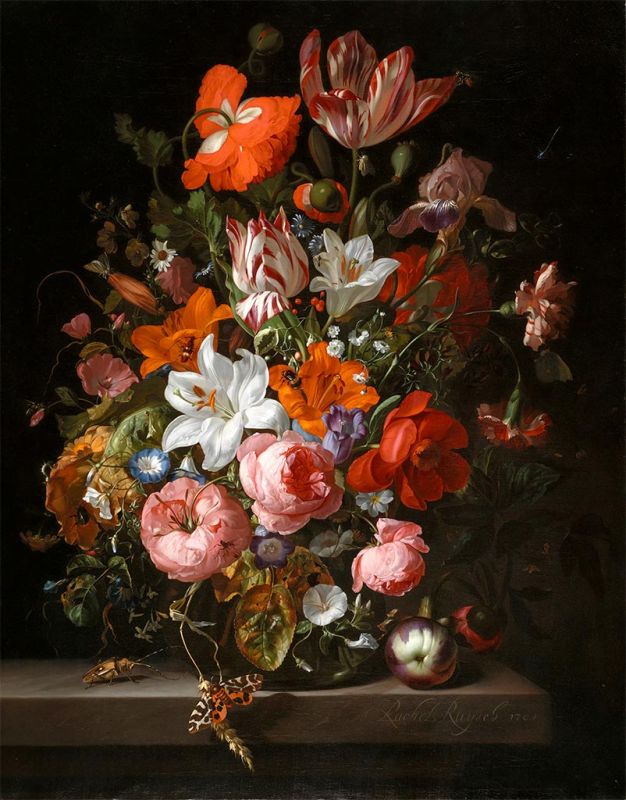 Flowers in a Glass Vase, 1704 by Rachel Ruysch | Painting Reproduction