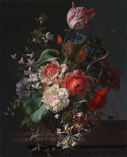 Flowers in a Glass Vase with a Tulip, 1716 | Rachel Ruysch | Painting Reproduction