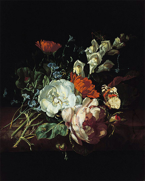 Nosegay on a Marble Plinth, c.1695 | Rachel Ruysch | Painting Reproduction