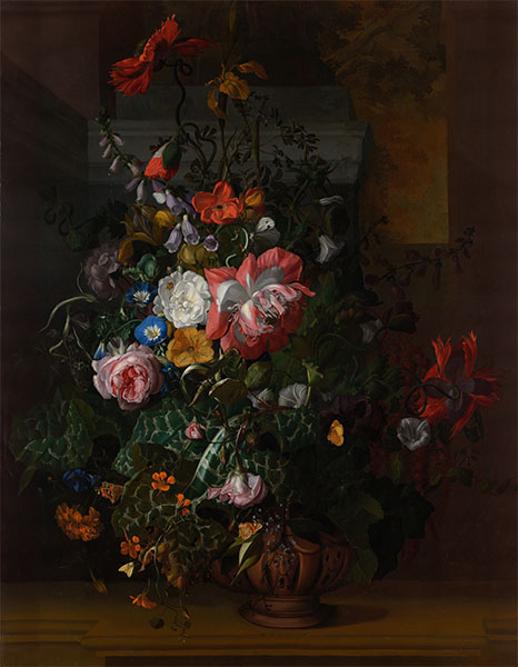 Roses, Convolvulus, Poppies and Other Flowers in an Urn, 1680s by Rachel Ruysch | Painting Reproduction