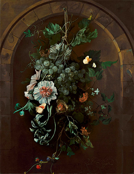 A Swag of Fruit and Flowers Suspended before a Stone Arch, 1681 | Rachel Ruysch | Painting Reproduction