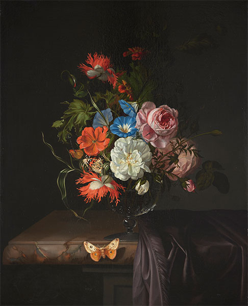 Flowers in a Glass Vase with Butterfly, 1686 by Rachel Ruysch | Painting Reproduction