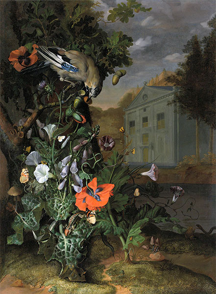 Waldboden mit klassischer Fassade im Hintergrund | Rachel Ruysch | Gemälde Reproduktion