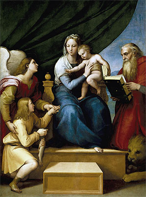 The Holy Family with Raphael, Tobias and Saint Jerome (The Virgin with a Fish), c.1513/14 | Raphael | Painting Reproduction