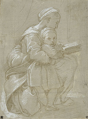 A Woman Seated on a Chair Reading with a Child, n.d. | Raphael | Painting Reproduction