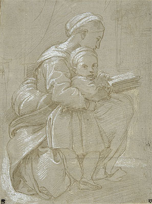 A Woman Seated on a Chair Reading with a Child, n.d. | Raphael