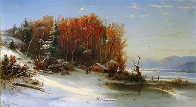 First Snow Along the Hudson, 1859 | Regis-Francois Gignoux | Gemälde Reproduktion