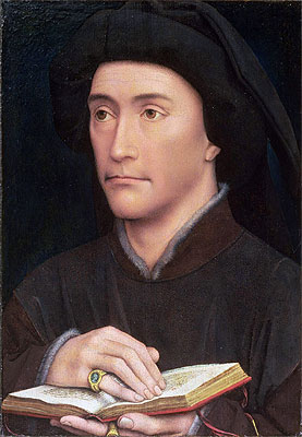 Portrait of a Man holding an Open Book (possibly Bishop Guillaume Fillastre), c.1437 | van der Weyden | Gemälde Reproduktion