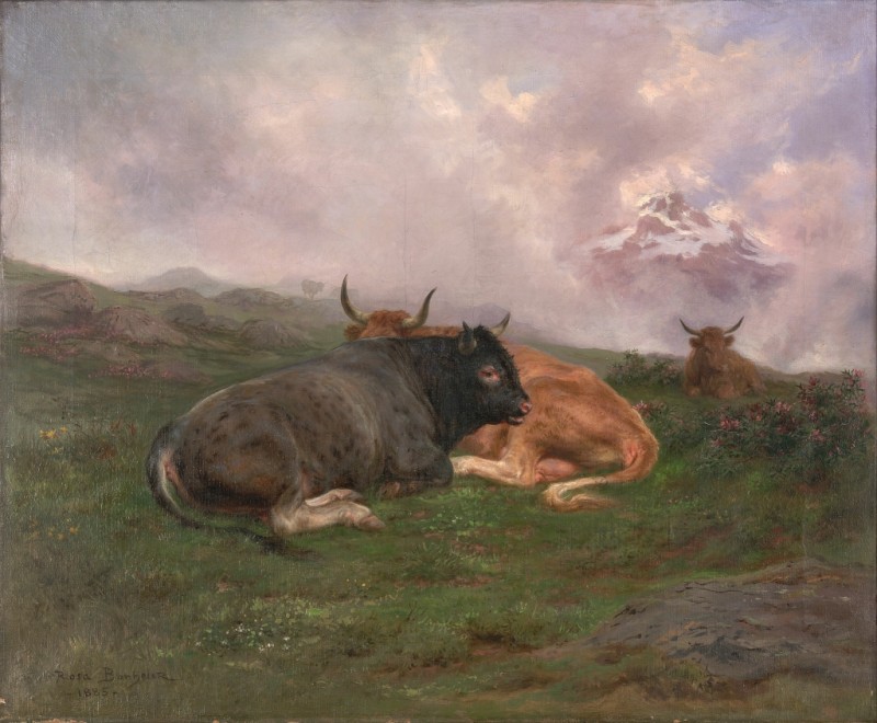Rosa Bonheur | Rinder in Ruhe auf einem Berghang in den Alpen, 1885 Rinder in Ruhe auf einem Berghang in den Alpen, 1885 | Rosa Bonheur