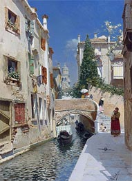 Venetian Canal with the Campanile of the Frari, n.d. by Rubens Santoro | Painting Reproduction
