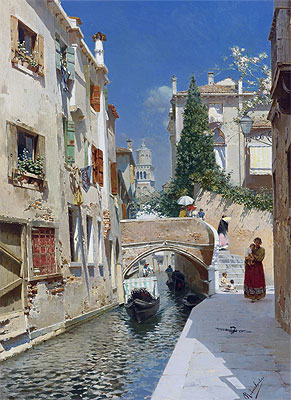 Venetian Canal with the Campanile of the Frari, Undated | Rubens Santoro | Painting Reproduction