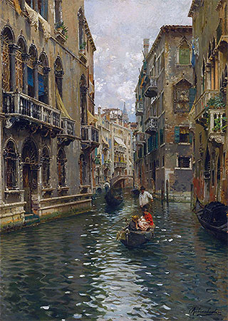 A Family Outing on a Venetian Canal, undated | Rubens Santoro | Gemälde Reproduktion