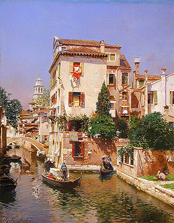Gondoliers on a Venetian Canal, undated | Rubens Santoro | Painting Reproduction