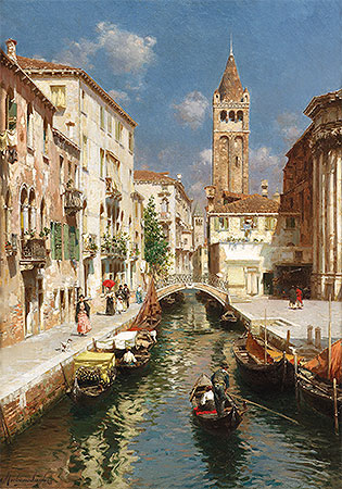 Gondolas on a Venetian Backwater | Rubens Santoro | Painting Reproduction