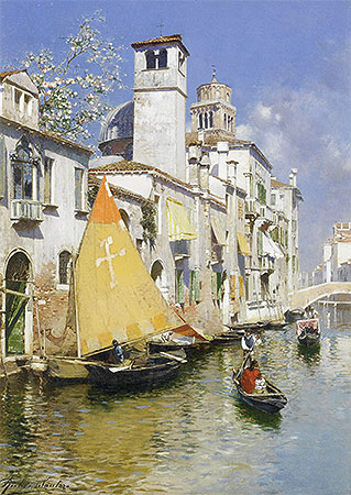 Gondolas on a Venetian Canal, undated | Rubens Santoro | Painting Reproduction