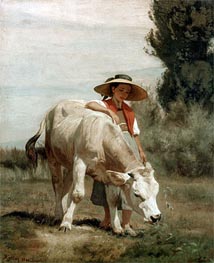 Madchen mit Rind, 1866 von Rudolf Koller | Gemälde-Reproduktion