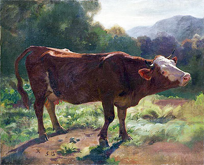 Standing Cow In Landscape, 1858 | Rudolf Koller | Gemälde Reproduktion